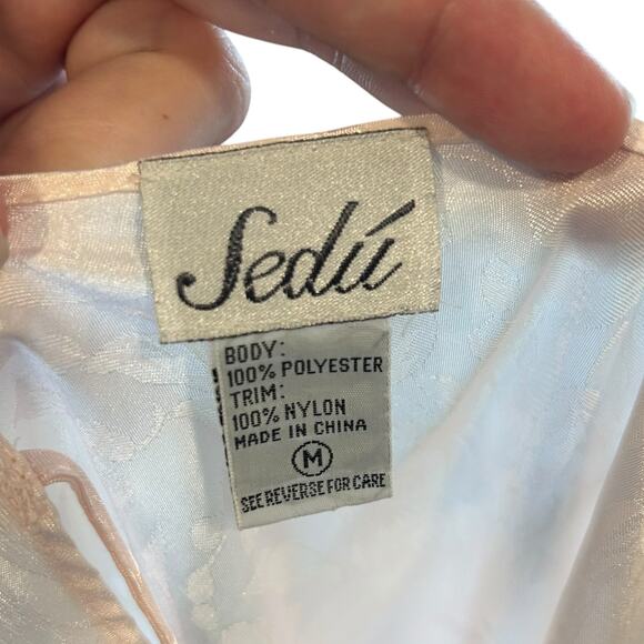 Vintage Satin Mermaid Slip Dress Light Pink Medium Floral Jacquard Y2K Romantic - Picture 6 of 16